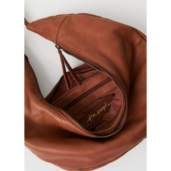 NEW FREE PEOPLE BRONZER BROWN IDLE HANDS LEATHER SLING CROSSBODY BAG PURSE - Picture 3 of 12